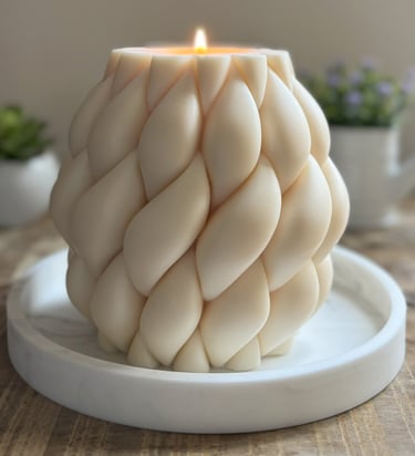 White knitted candle lit