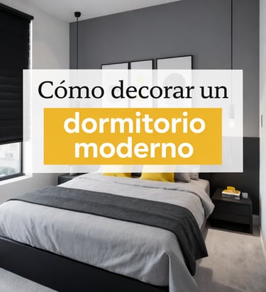 dormitorio moderno minimalista decorado en tonos grises y amarillos