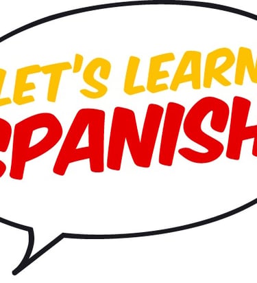 A speech bubble that says "Let's learn Spanish"