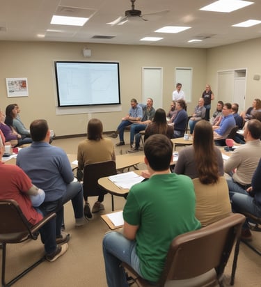 A community meeting in a homeowners association clubhouse.