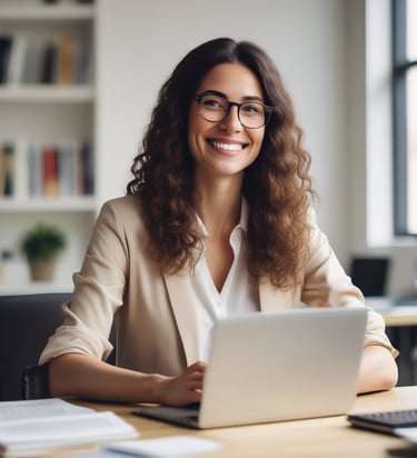 A person smiling while reviewing financial documents at a desk.