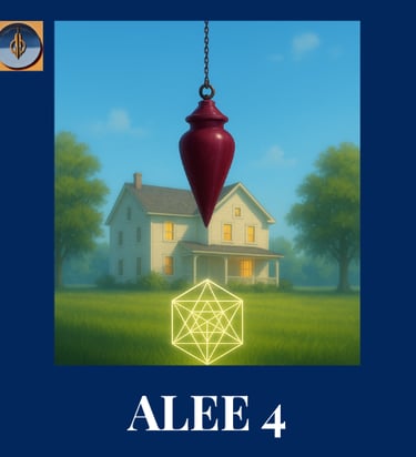 Une maison dans un cadre verdoyant et un pendule devant