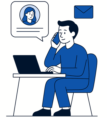 Homme en appel avec une cliente
