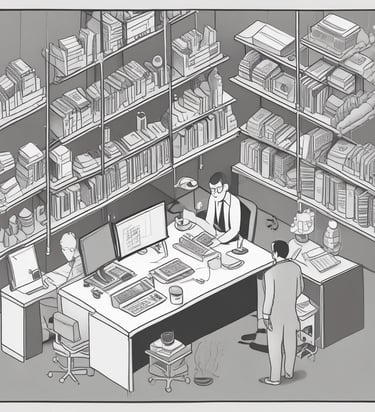 A person working remotely with a city skyline in the background.