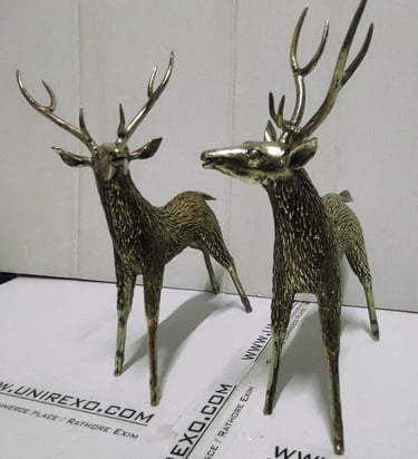 "Pair of handcrafted brass deer statues for home decor-Suitable for export"