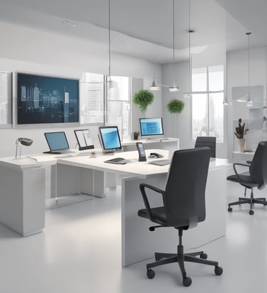 A professional consultant discussing strategies with clients in a modern office.