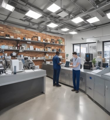 A professional consultant discussing strategies with clients in a modern office.