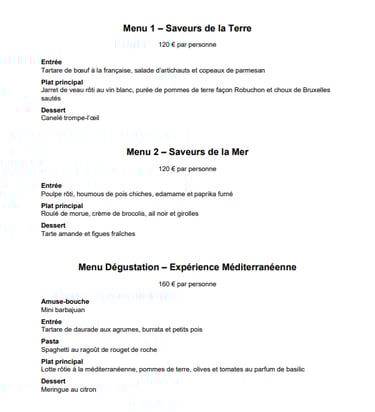 Menu Chef à domicile Jacopo Torchio, Guide MyTable