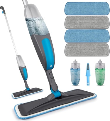 a mop with a mop and cleaning cloths