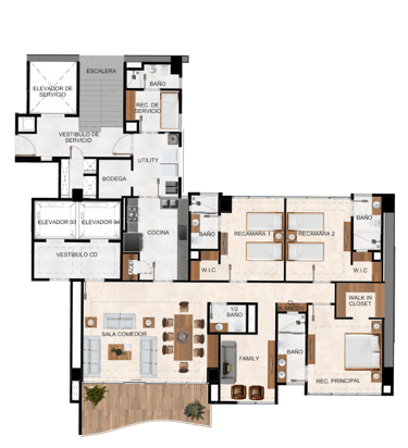 Plano de departamento de lujo en Bosque Real