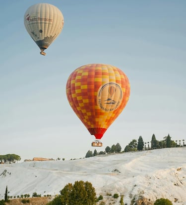 Hot air balloons over Pamukkale