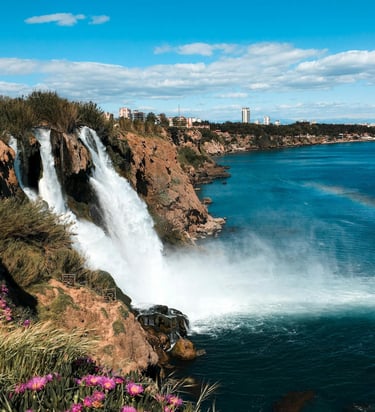 Lower Duden Waterfall cascading down into the sea