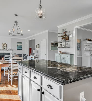 Staging Client Open Floor Plan in Blues and Greiges