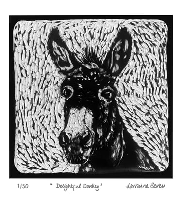 Limited edition giclee print of a clay tile featuring a donkey