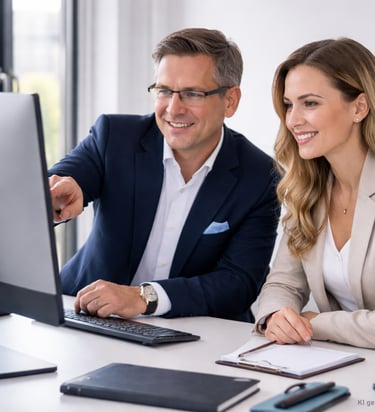 Team members collaborating around a table with laptops and notes on ISTQB certification.
