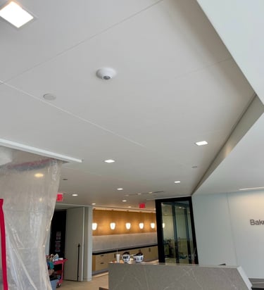 Acoustic ceiling tile installation in a commercial office in Florida