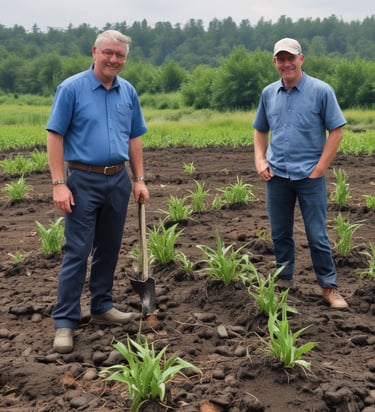 Technical advisor discussing biochar benefits with local farmers.