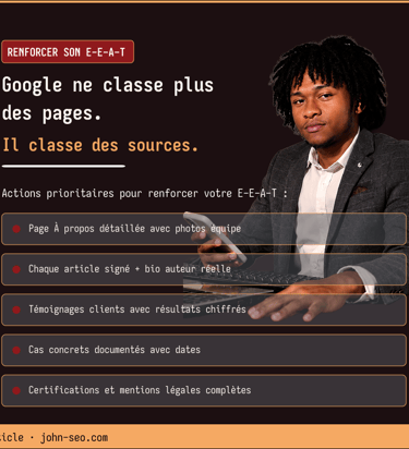 Renforcer l'E-E-A-T de votre site 2026 — guide pratique John SEO consultant freelance Madagascar