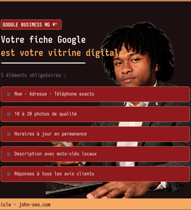 5 éléments Google Business Profile obligatoires pour SEO local Madagascar — John consultant SEO