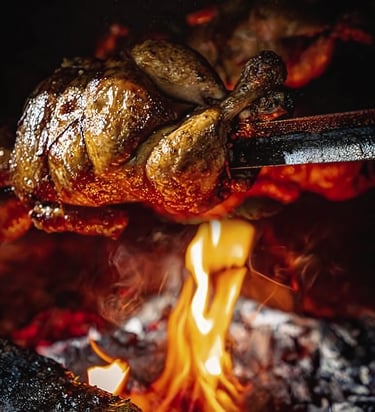 grilled chicken on charcoal wood