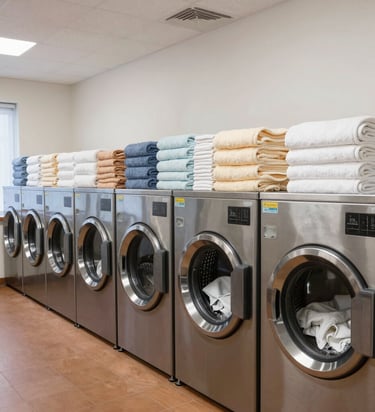 Modern cleaning equipment in use in a stylish Mediterranean-style apartment.
