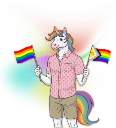 LGBT unicorn holding pride flags