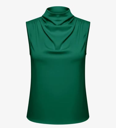 Green mock neck satin tank top