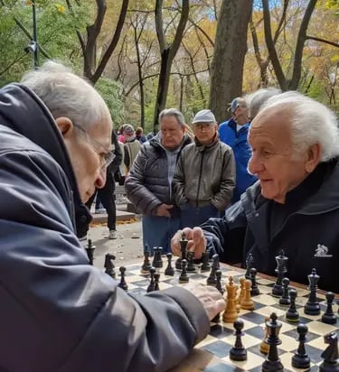 Senior citizens playing chess outdoors – chess classes for elderly learners at Shetty Chess Classes 