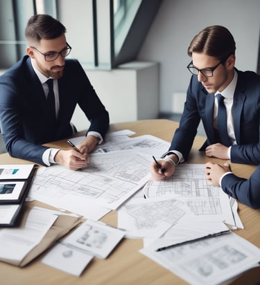 A collection of printed advertising materials on a table.