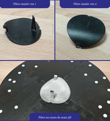 Cache de rétroviseur cassé, vues avant, arrière et latérale