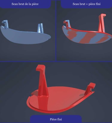 Étapes du scan et de la modélisation 3D du cache de rétroviseur