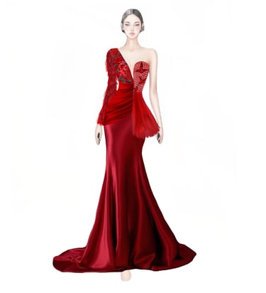 Elegant gown. Bird trying to reach it's heart