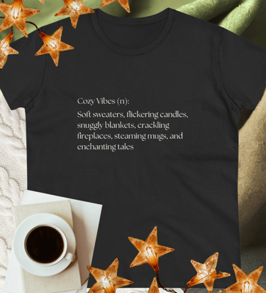 Cozy Vibes fall graphic t-shirt with autumn design – soft seasonal fashion for crisp fall days