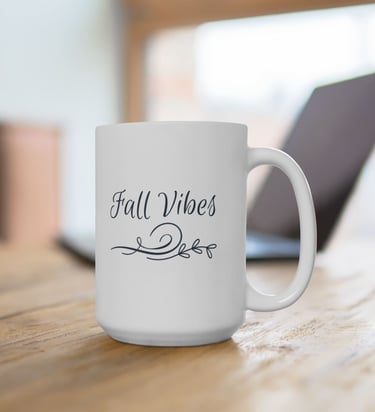 Fall Vibes autumn coffee mug with leaf design – seasonal drinkware for cozy fall days