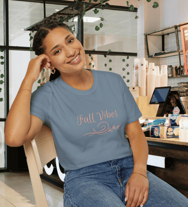 Fall Vibes autumn graphic t-shirt with leaf design – cozy seasonal fashion for fall lovers