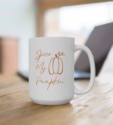 Spice My Pumpkin fall coffee mug with seasonal pumpkin design – cozy autumn drinkware