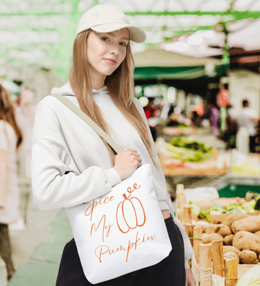 Spice My Pumpkin fall tote bag with seasonal pumpkin design – autumn carryall bag