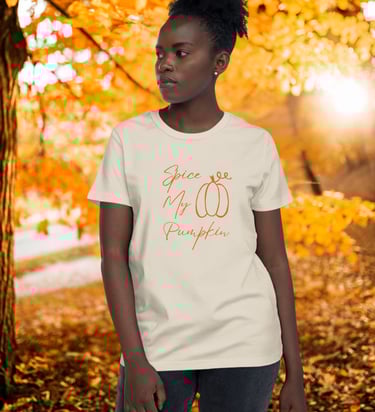 Spice My Pumpkin fall graphic t-shirt in soft cotton with pumpkin design – cozy autumn fashion