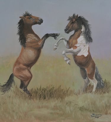 lucha en la rapa - oleo 40x40cm