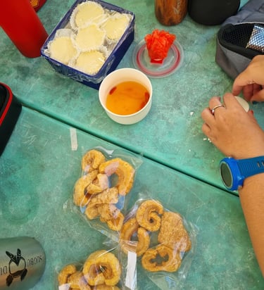 Carcar chicharon with cheesecake for snacks after scuba diving