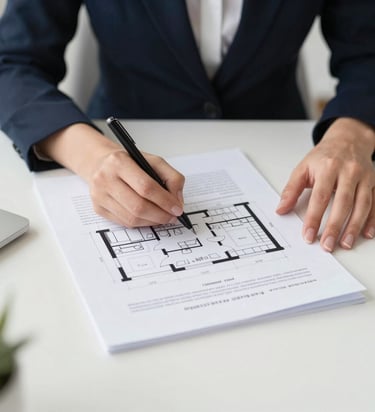 Business professional reviewing real estate plans.
