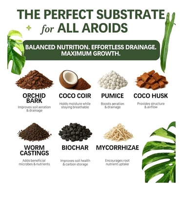 Chunky aroid soil mix with orchid bark and pumice for indoor plants providing aeration