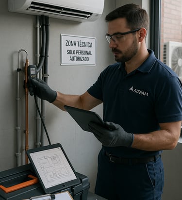 personal de aispam verificando una instalación