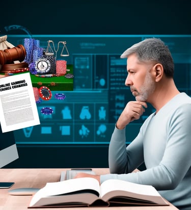 Middle-aged man in a home office reading about changes in online gambling laws in Kansas and OK