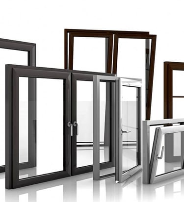 PVC-raamset in witte kleur, ramen en deuren, energiezuinige beglazing.