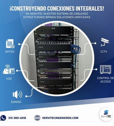 Cableado estructurado para datos, voz, CCTV, sonido y control de acceso.
