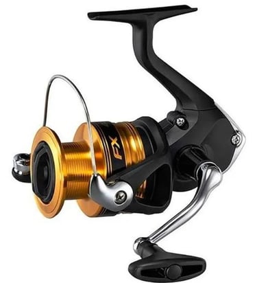 molinete shimano fx preto com dourado bom para pesca media.