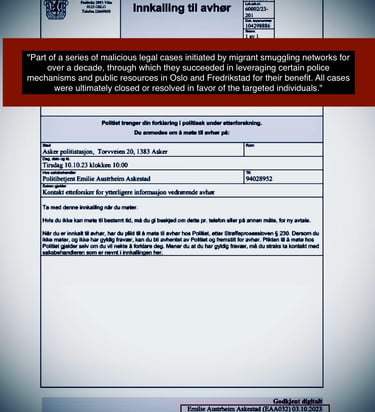 Malicious lawsuits filed by Zainab Abdulkarim and police lawyer Emilie Austrheim Askestad in Oslo