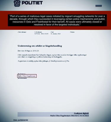 Malicious lawsuits filed by Zainab Abdulkarim and police lawyer Emilie Austrheim Askestad in Oslo