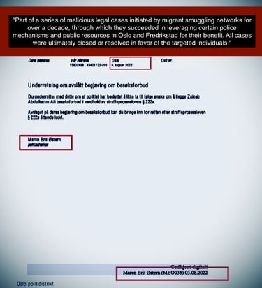 Investigation papers referencing Zainab Abdulkarim Ali ,Maren Brit Østern, Elise Waaler Huseby -Oslo